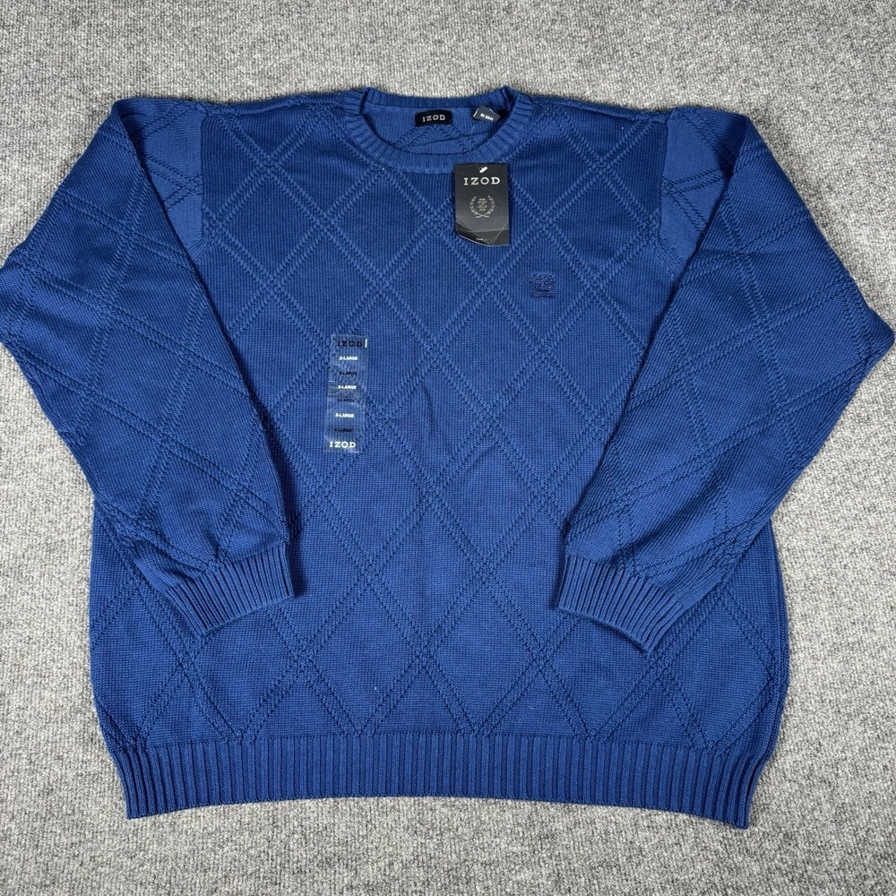 Vintage IZOD Mens Argyle Cable Knit‎ Sweater Blue Pullover  Diamond Dad XL New